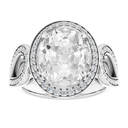 White Gold Halo Ring Oval Old Miner Genuine Natural Earth Mined Diamond Split Shank 9.75 Carats