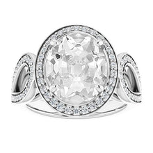White Gold Halo Ring Oval Old Miner Genuine Diamond Split Shank 9.75 Carats