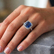 White Gold Halo Ring Princess Sri Lankan Sapphire & Natural Earth Mined Diamonds 6 Carats
