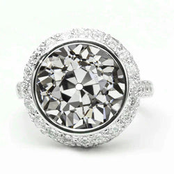 White Gold Halo Round Old Cut Genuine Natural Earth Mined Diamond Ring Bezel Set Jewellery 5 Carats