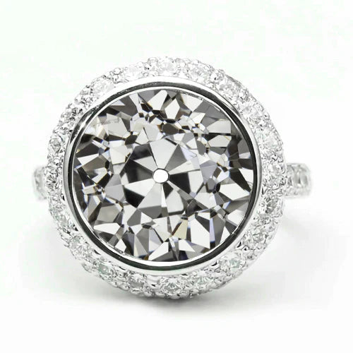 White Gold Halo Round Old Cut Genuine Diamond Ring Bezel Set Jewelry 5 Carats
