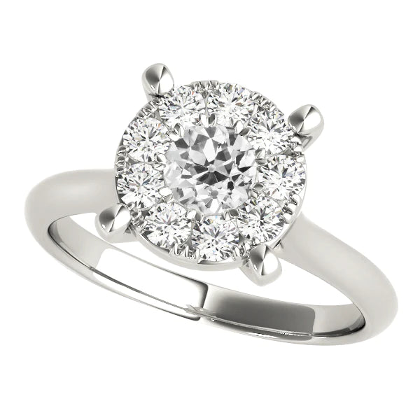 White Gold Halo Round Old Mine Cut Real Diamond Ring Prong Set 3 Carats