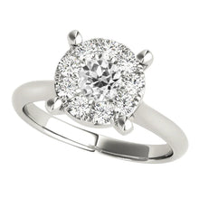 White Gold Halo Round Old Mine Cut Real Diamond Ring Prong Set 3 Carats