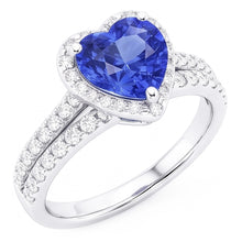 White Gold Halo Wedding Ring Heart Sapphire Double Shank 3.50 Carats