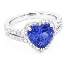 White Gold Halo Wedding Ring Heart Sapphire Double Shank 3.50 Carats