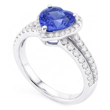 White Gold Halo Wedding Ring Heart Sapphire Double Shank 3.50 Carats