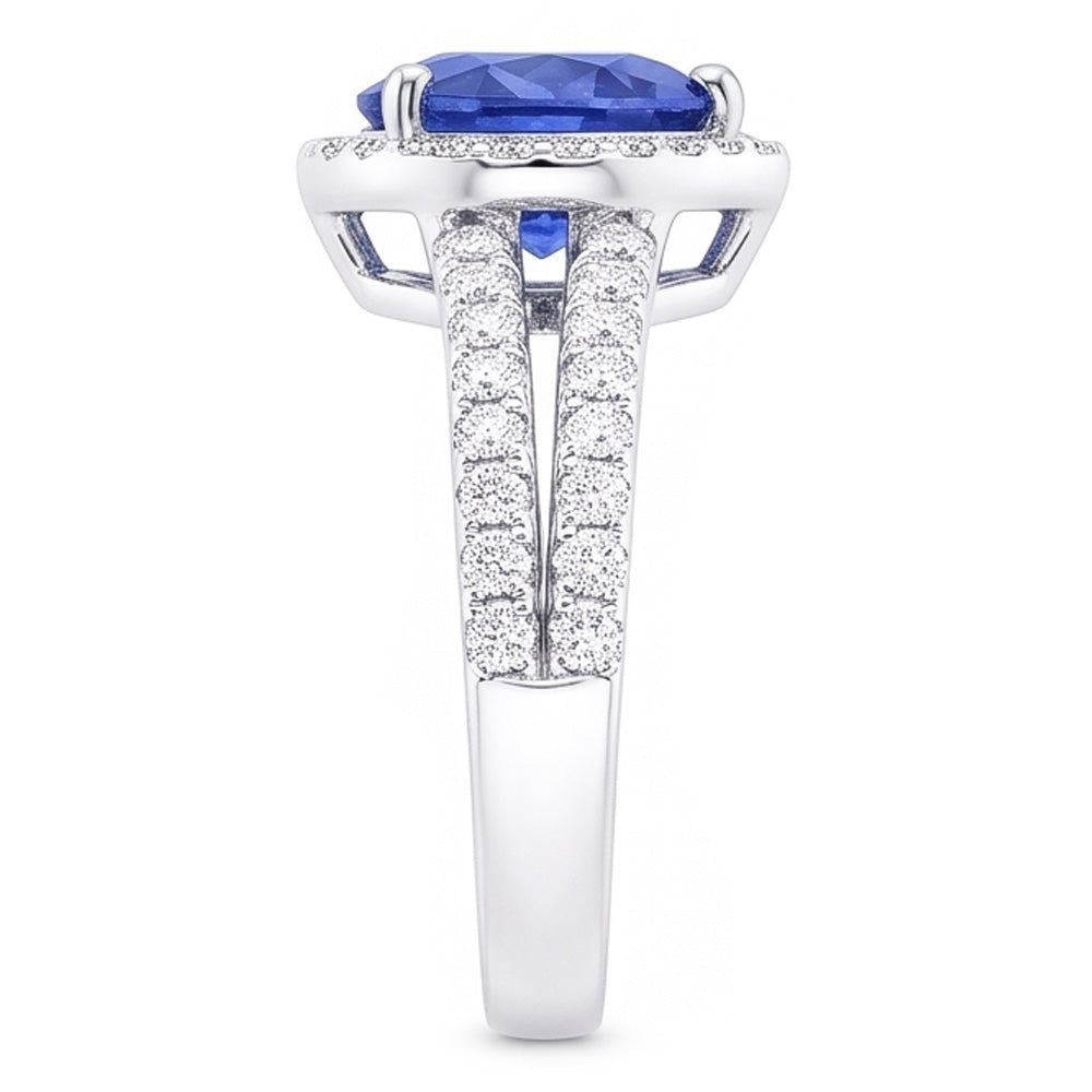 White Gold Halo Wedding Ring Heart Sapphire Double Shank 3.50 Carats
