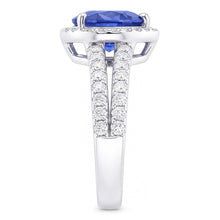 White Gold Halo Wedding Ring Heart Sapphire Double Shank 3.50 Carats