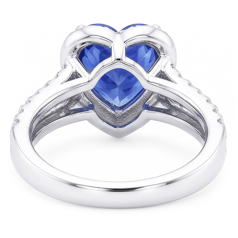 White Gold Halo Wedding Ring Heart Sapphire Double Shank 3.50 Carats