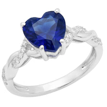 White Gold Heart Natural Earth Mined Diamond Ring Blue Sapphire Infinity Style 3.50 Carats