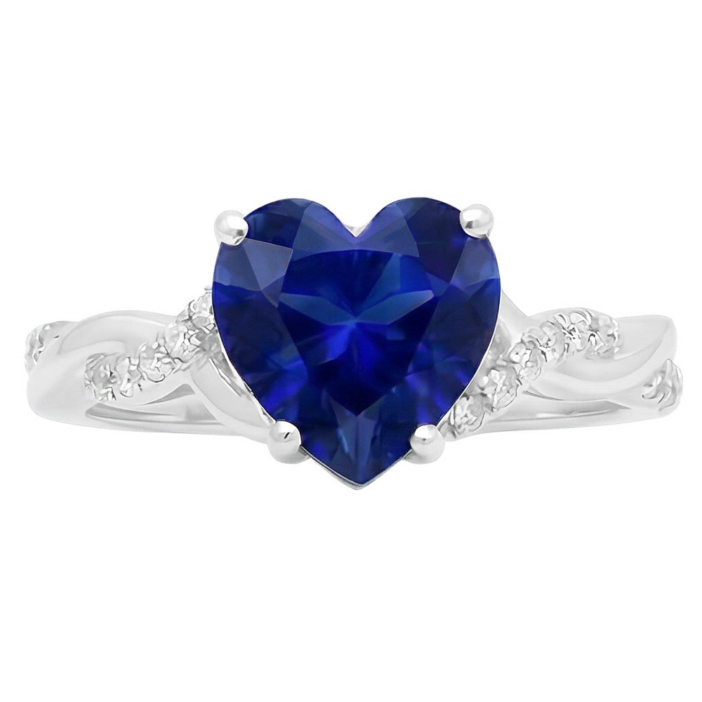 White Gold Heart Natural Earth Mined Diamond Ring Blue Sapphire Infinity Style 3.50 Carats