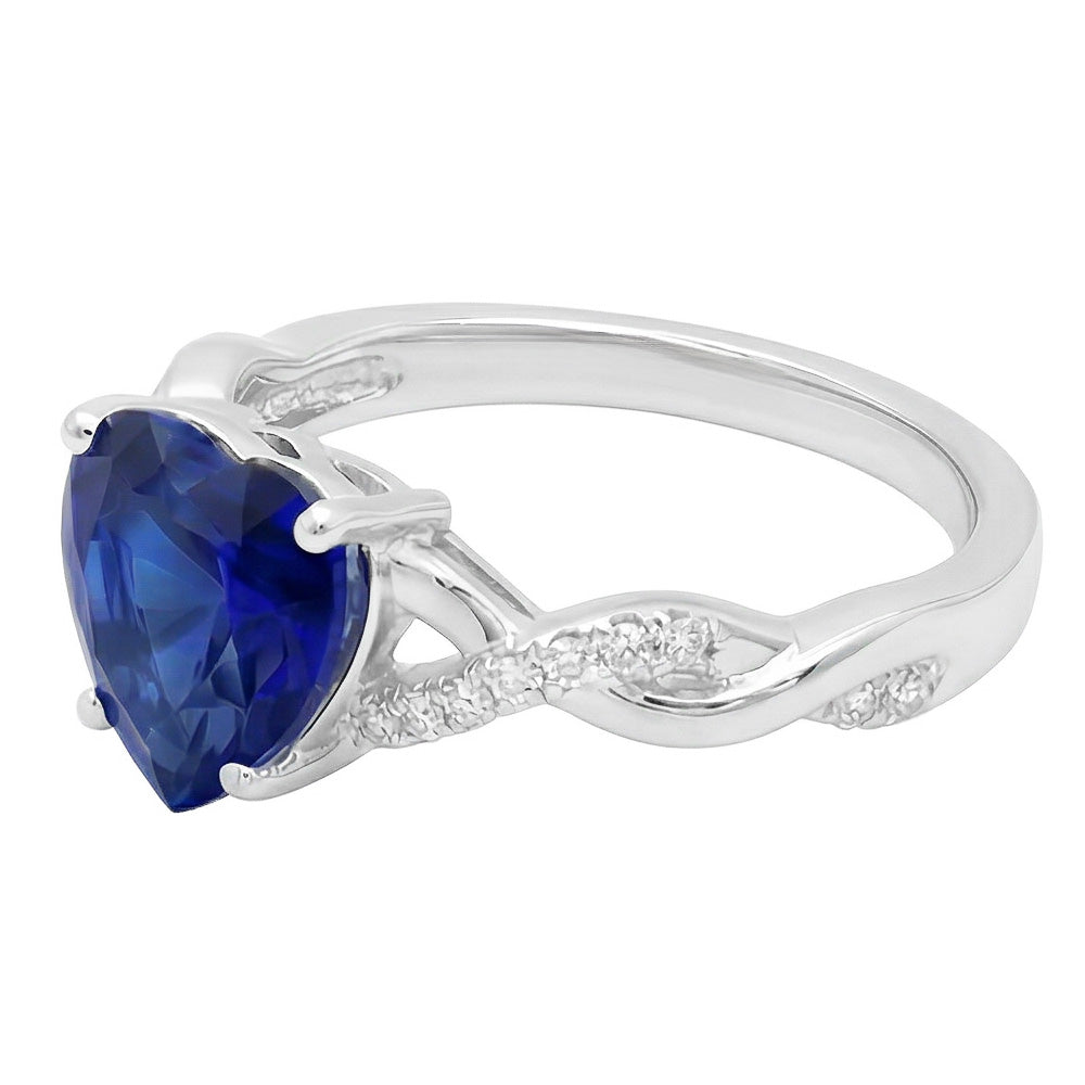 White Gold Heart Natural Earth Mined Diamond Ring Blue Sapphire Infinity Style 3.50 Carats