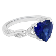 White Gold Heart Natural Earth Mined Diamond Ring Blue Sapphire Infinity Style 3.50 Carats
