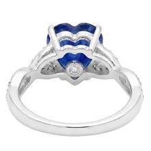 White Gold Heart Natural Earth Mined Diamond Ring Blue Sapphire Infinity Style 3.50 Carats