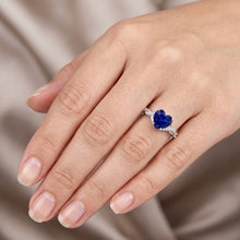 White Gold Heart Natural Earth Mined Diamond Ring Blue Sapphire Infinity Style 3.50 Carats