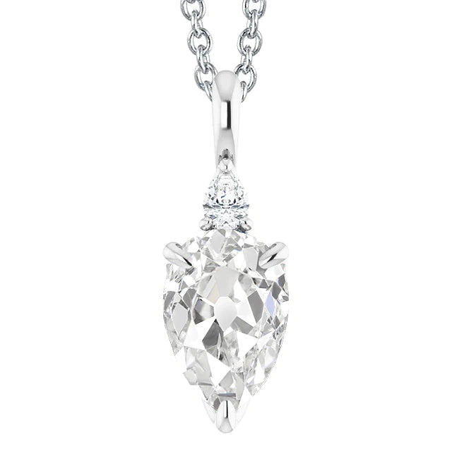 White Gold Jewelry Pear Old Cut Natural Diamond Pendant 3.50 Carats 14K