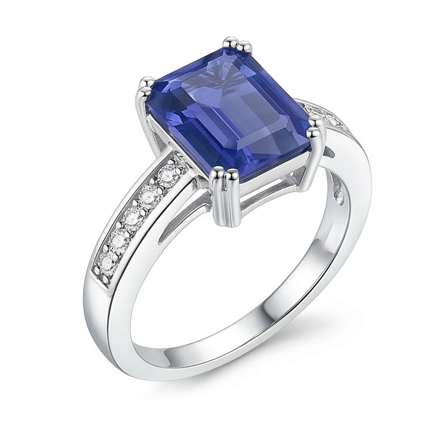 White Gold Ladies Natural Earth Mined Diamond Ring 3.25 Carats Basket Set Ceylon Sapphire