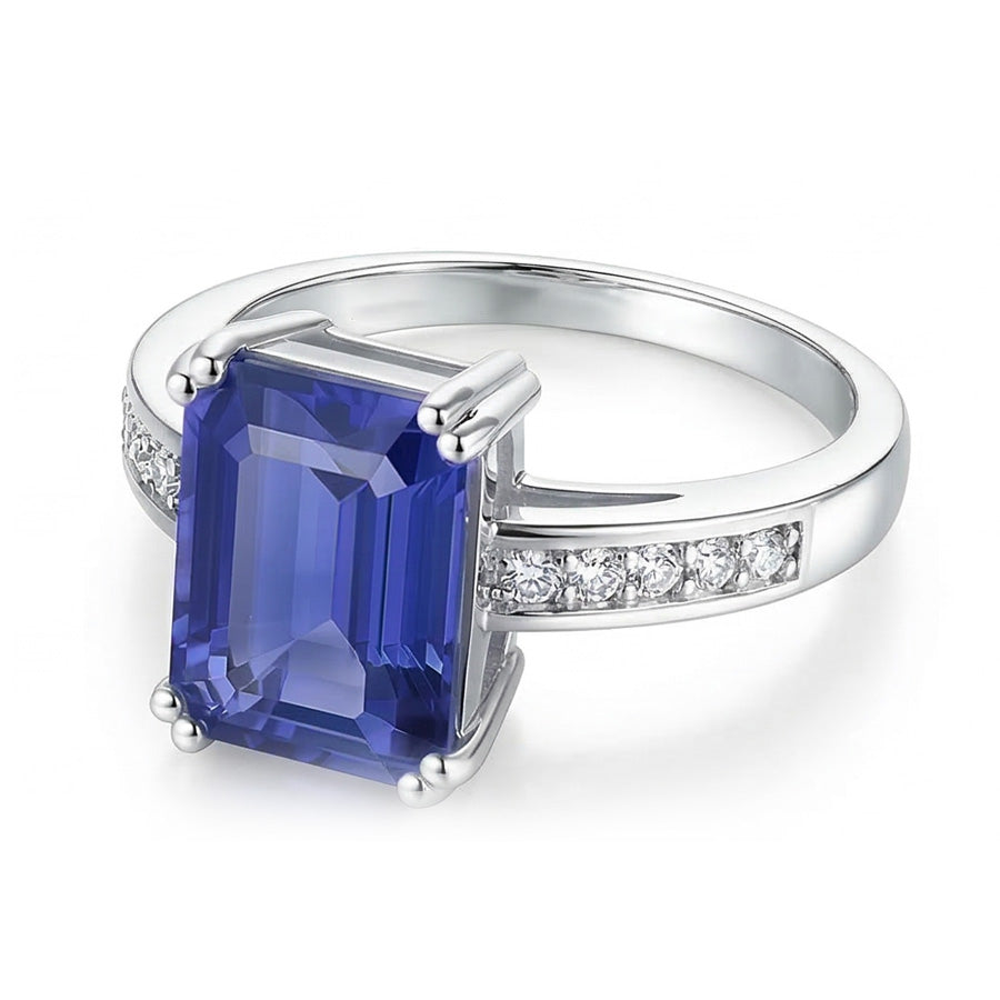 White Gold Ladies Natural Earth Mined Diamond Ring 3.25 Carats Basket Set Ceylon Sapphire