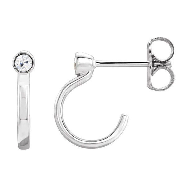 White Gold Ladies Open Hoop Earrings Old Miner Bezel Set Natural 2 Carats