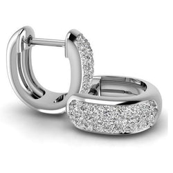 White Gold Lady Hoop Earrings 3.10 Carats Real Sparkling Round Diamonds