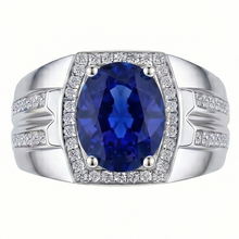 White Gold Men's Ring Halo Natural Earth Mined Diamond Oval Blue Sapphire Jewellery 4 Carats