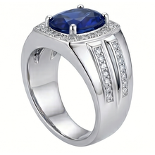 White Gold Men's Ring Halo Natural Earth Mined Diamond Oval Blue Sapphire Jewellery 4 Carats