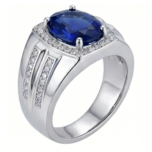 White Gold Men's Ring Halo Natural Earth Mined Diamond Oval Blue Sapphire Jewellery 4 Carats