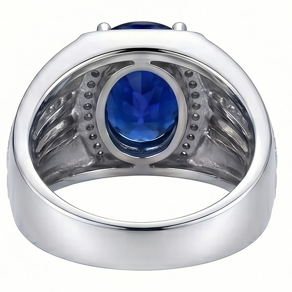 White Gold Men's Ring Halo Natural Earth Mined Diamond Oval Blue Sapphire Jewellery 4 Carats