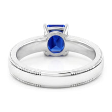 White Gold Men's Ring Solitaire Ceylon Sapphire 1.50 Ct Milgrain Shank
