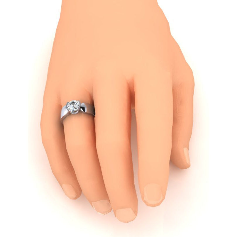 White Gold Men's Natural  Round Half Bezel 1.75 Carats