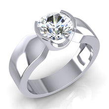 White Gold Men's Natural Solitaire Ring Round Half Bezel 1.75 Carats