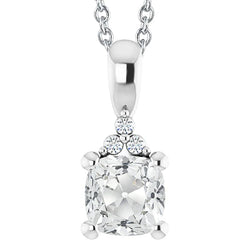 White Gold Natural Diamond Pendant Cushion Old Miner 5.50 Carats With Chain