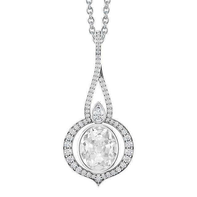 White Gold Natural Diamond Pendant Oval Old Cut Bezel Set 3.50 Carats