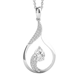 White Gold Natural Diamond Pendant Prong Set Round & Pear Old Cut 2 Carats