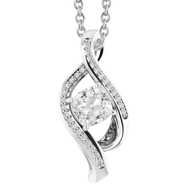 White Gold Natural Diamond Pendant Round & Cushion Cut Old Miner 3.50 Carats