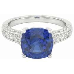 White Gold Natural Earth Mined Diamond Blue Sapphire Engagement Ring Prong Set 3.50 Carats