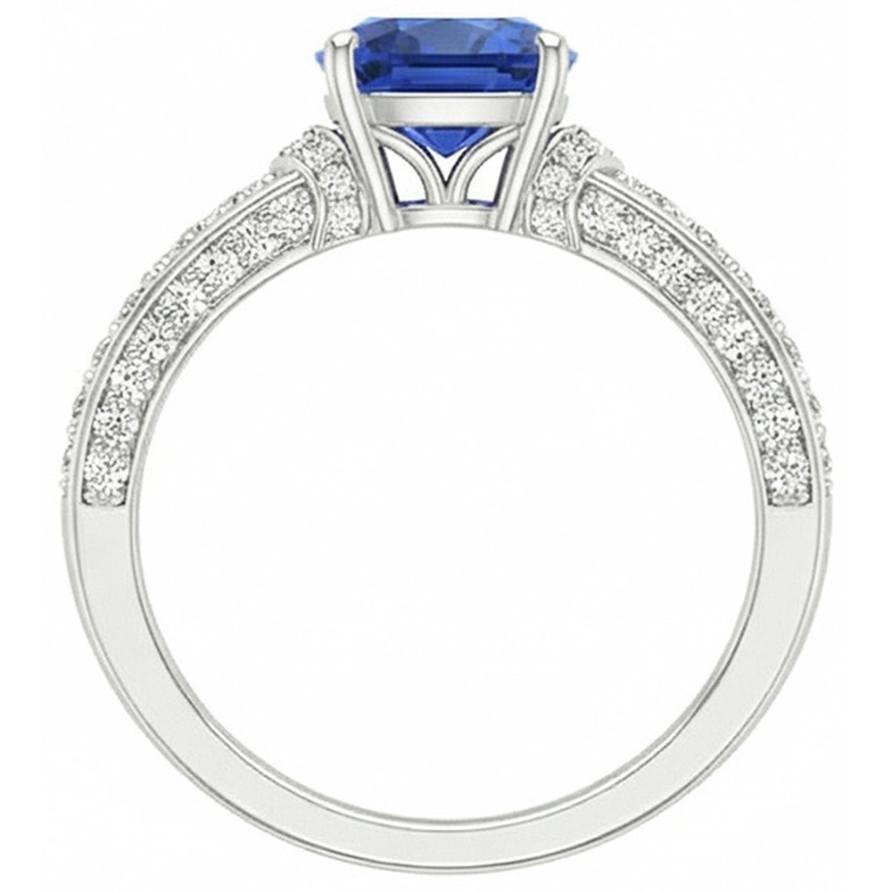 White Gold Natural Earth Mined Diamond Blue Sapphire Engagement Ring Prong Set 3.50 Carats
