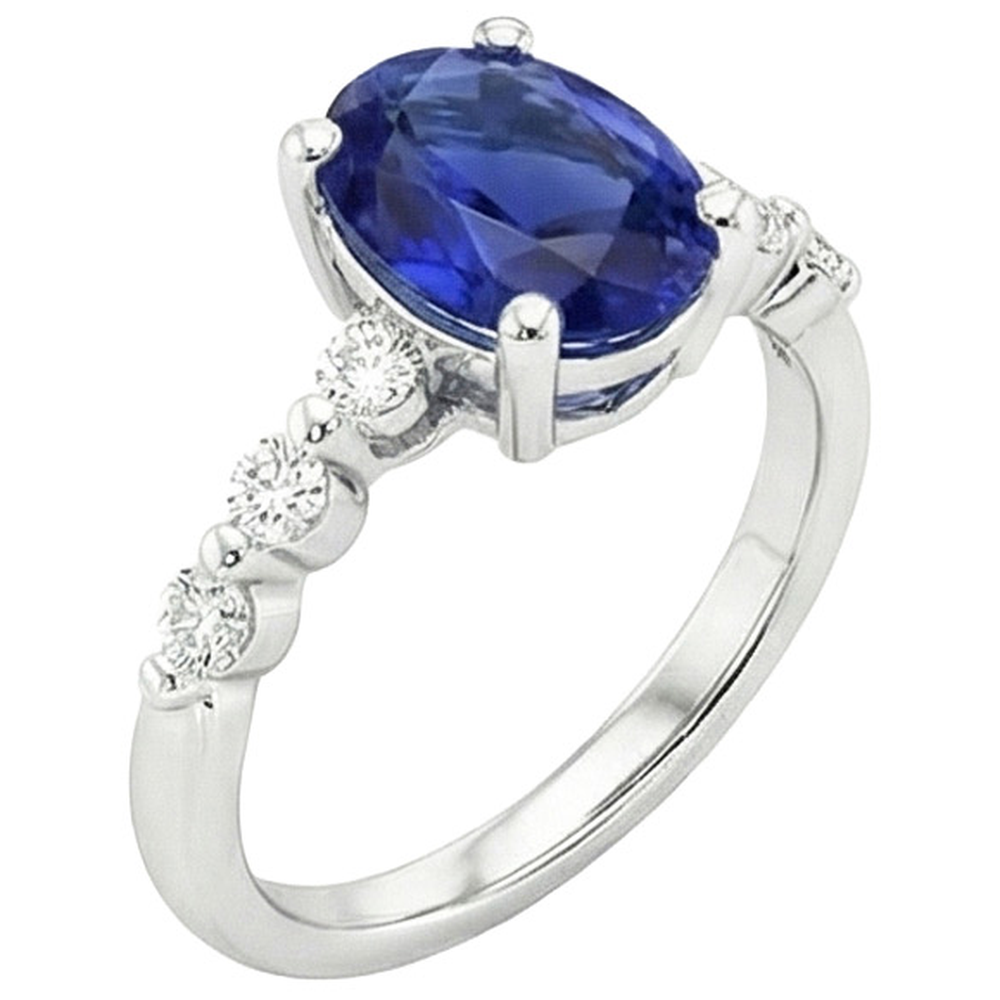 White Gold Natural Earth Mined Diamond Engagement Ring Oval Blue Sapphire 4.50 Carats