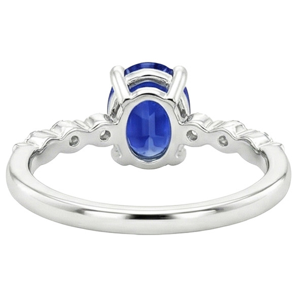 White Gold Natural Earth Mined Diamond Engagement Ring Oval Blue Sapphire 4.50 Carats