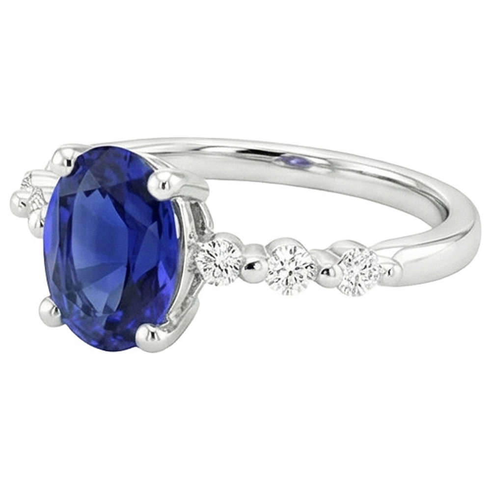 White Gold Natural Earth Mined Diamond Engagement Ring Oval Blue Sapphire 4.50 Carats
