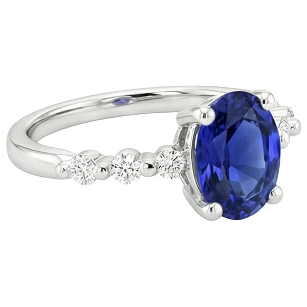 White Gold Natural Earth Mined Diamond Engagement Ring Oval Blue Sapphire 4.50 Carats
