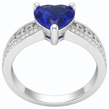 White Gold Natural Earth Mined Diamond Heart Shaped Deep Blue Sapphire Ring 2 Carats