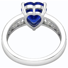 White Gold Natural Earth Mined Diamond Heart Shaped Deep Blue Sapphire Ring 2 Carats