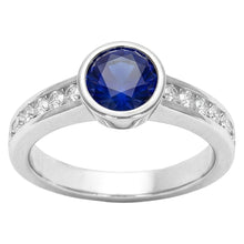 White Gold Natural Earth Mined Diamond Ring 2 Carat Round Bezel Set Blue Sapphire Gemstone
