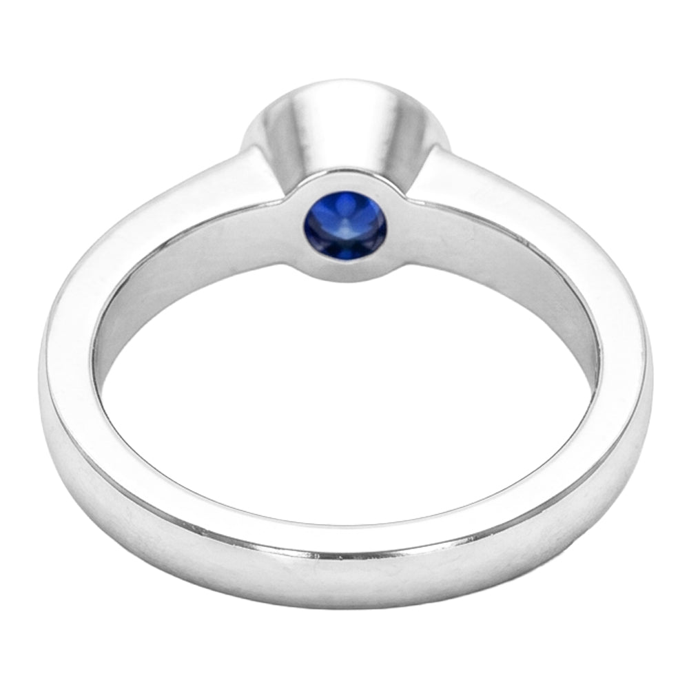 White Gold Natural Earth Mined Diamond Ring 2 Carat Round Bezel Set Blue Sapphire Gemstone