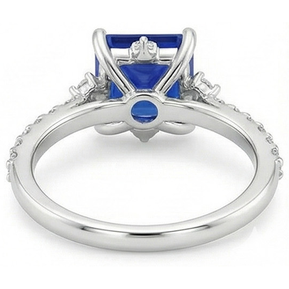 White Gold Natural Earth Mined Diamond Ring Halo Ceylon Sapphire With Accents 6.25 Carats