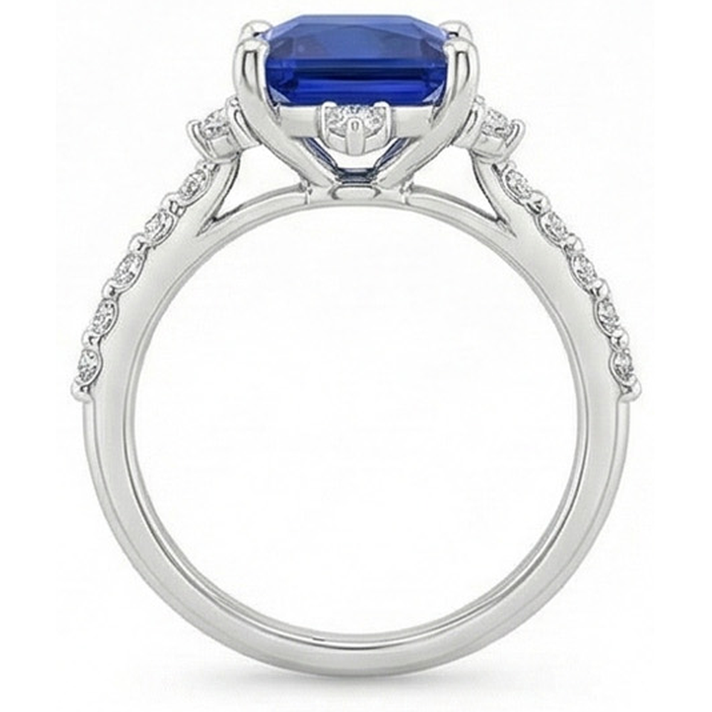 White Gold Natural Earth Mined Diamond Ring Halo Ceylon Sapphire With Accents 6.25 Carats