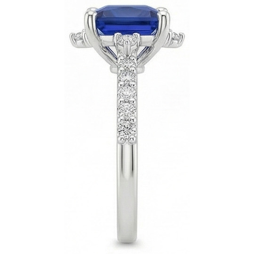 White Gold Natural Earth Mined Diamond Ring Halo Ceylon Sapphire With Accents 6.25 Carats