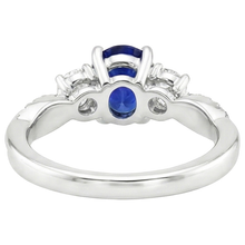 White Gold Natural Earth Mined Diamond Ring Oval Blue Sapphire 3 Stone Style 6.50 Carats