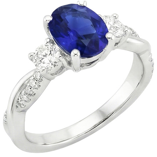 White Gold Natural Earth Mined Diamond Ring Oval Blue Sapphire 3 Stone Style 6.50 Carats